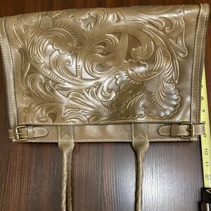 Patricia Nash Olive/Brown tooled leather shoulder bag